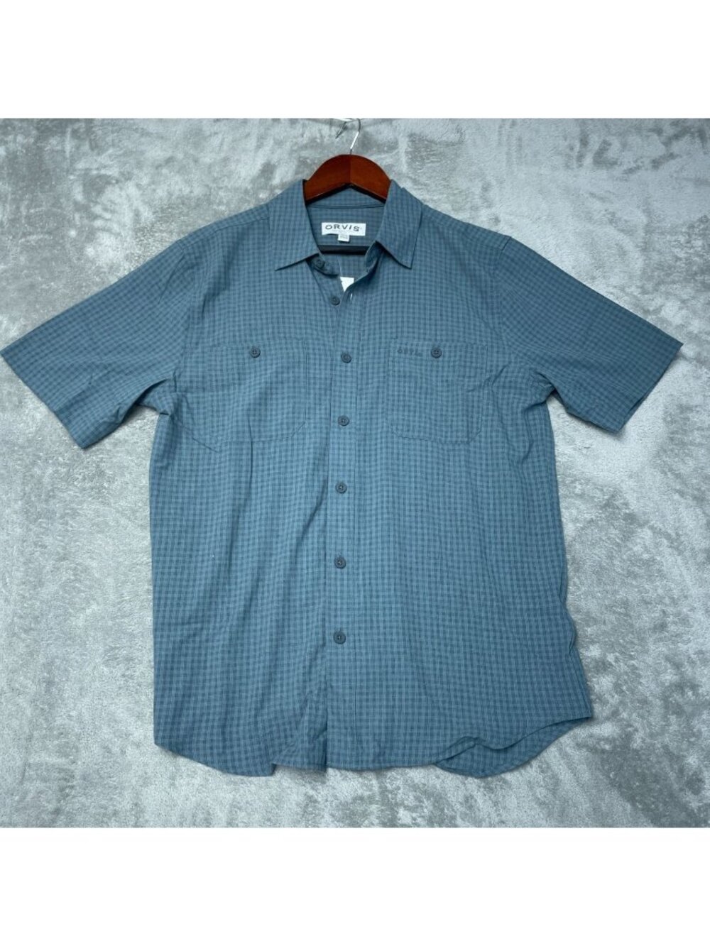 Orvis Men's S  Short Sleeve Check Button Up Shirt Blue Outdoor F1042